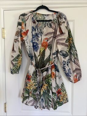 Next Direct Multicolor Tropical Parrot Tie-Waist Asymmetrical Dress